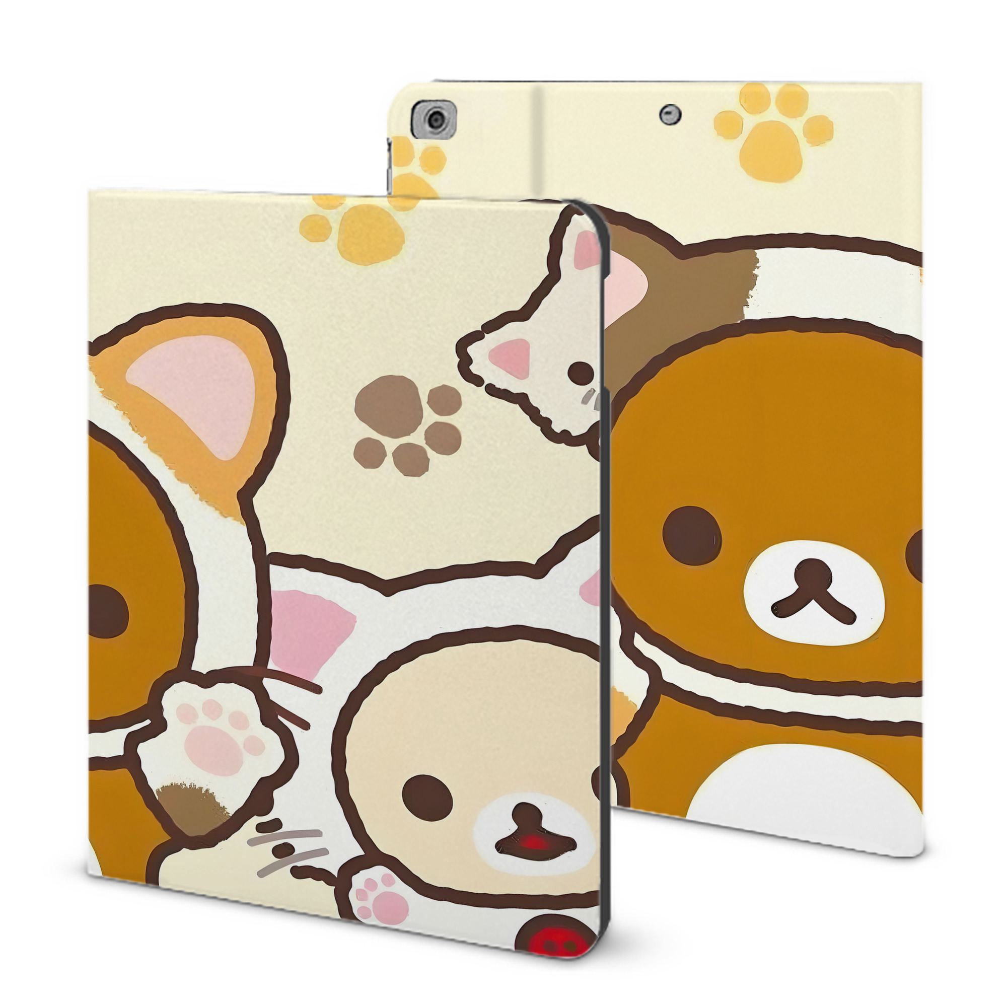 （画像用） リラックマ リラックマ キイロイトリ Rilakkuma Korilakkuma Kiiroitori IPad ケース ブック型 PUレザー TPU 耐衝撃 軽量 薄型 ペン収納なし 全面保護 IPad 各モデル対応